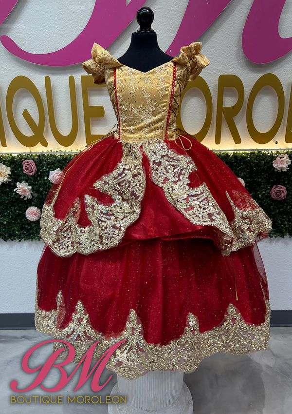 Mini Gold burgandy Dress — girls quinceañera dress at Boutique Moroleón Sacramento