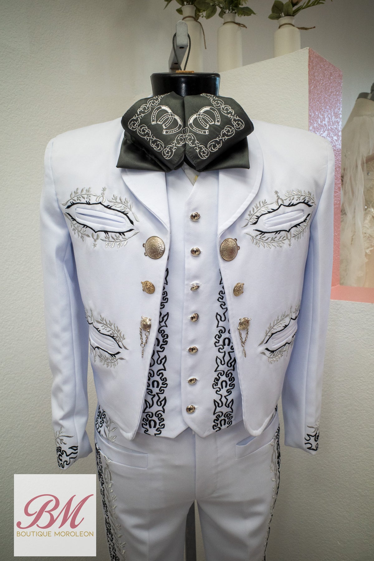 Classic Charro Suit White/Silver Embroidery