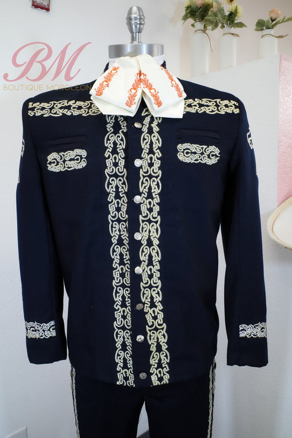 Navy Cadet-Style Charro Suit with Silver Embroidery — traje de charro en Moroleón, Guanajuato — Boutique Moroleón