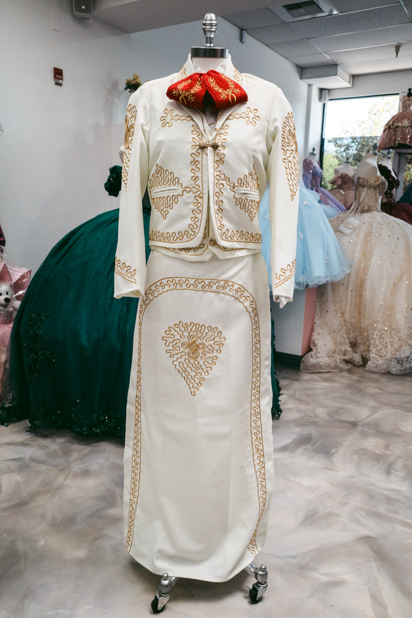 Womens Traje De Charro Cream/Gold — traje de charro en Moroleón, Guanajuato — Boutique Moroleón