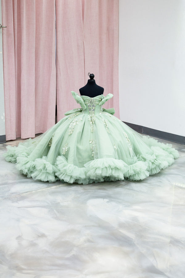 Sage Enchantment Mini Quinceañera Gown — girls quinceañera dress at Boutique Moroleón Sacramento