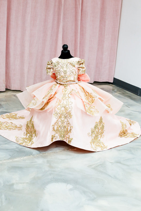 Peach Royale Mini Quinceañera Gown — girls quinceañera dress at Boutique Moroleón Sacramento