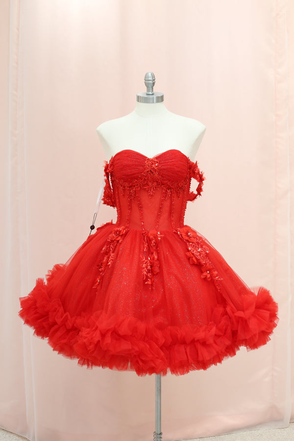 BM1-01 Red Off-Shoulder Floral Corset Baile Sorpresa Dress — vestido para Baile Sorpresa en Moroleón, Guanajuato — Boutique Moroleón