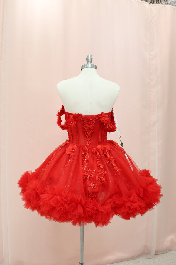 BM1-01 Red Off-Shoulder Floral Corset Baile Sorpresa Dress — otra vista — Boutique Moroleón