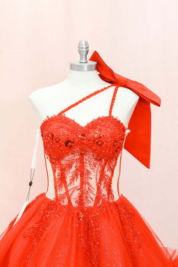 BM1-02 Scarlet Sparkle Corset Baile Sorpresa Dress — otra vista — Boutique Moroleón