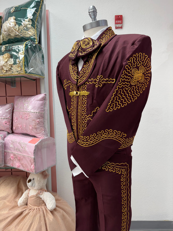 Traje Charro Burgundy Economico — otra vista — Boutique Moroleón