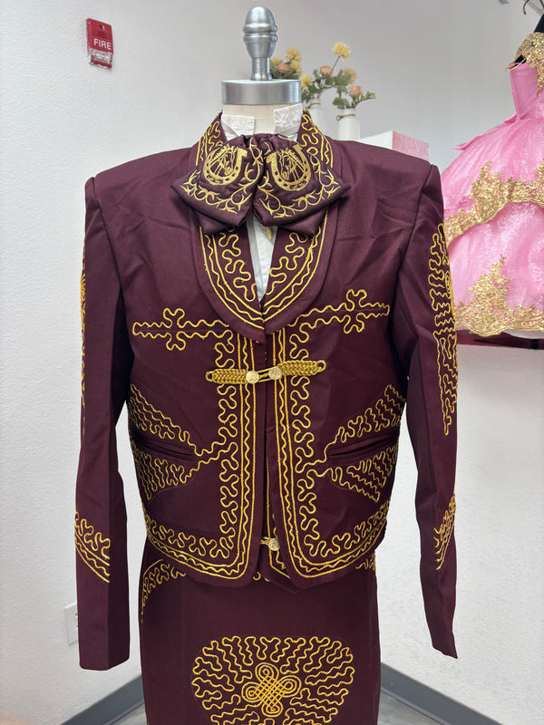 Traje Charro Burgandy/Oro Mujer Economico — otra vista — Boutique Moroleón