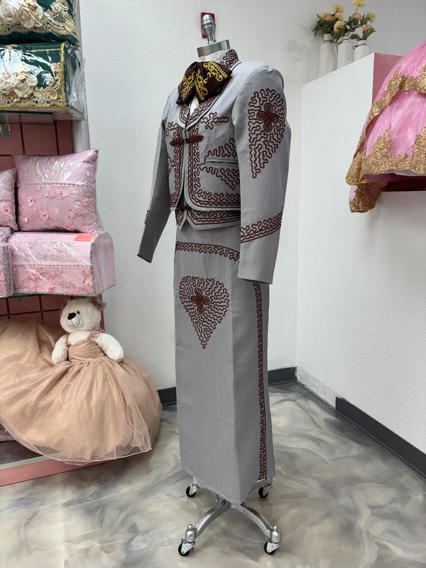 Traje Charro Gris/Burgandy Mujer — otra vista — Boutique Moroleón
