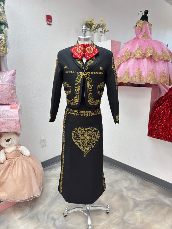 Traje Charro Negro/Oro Mujer Economico — otra vista — Boutique Moroleón