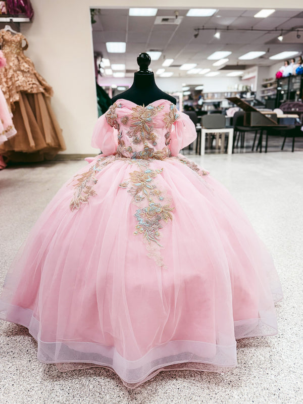 Blush Bow Elegance Mini Quinceañera Gown — girls quinceañera dress at Boutique Moroleón Sacramento