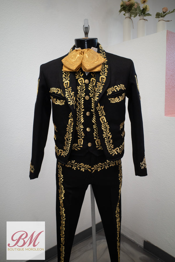 Classic Charro Suit Black with Gold — traje de charro en Moroleón, Guanajuato — Boutique Moroleón