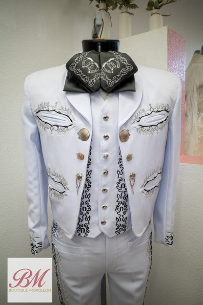 Classic Charro Suit White/Silver Embroidery