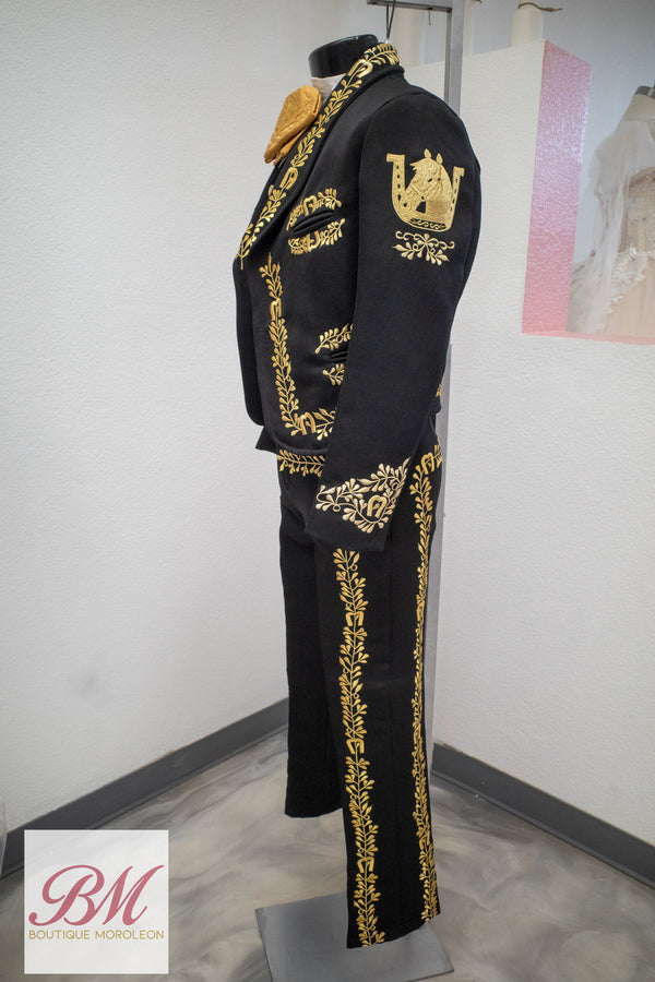 Classic Charro Suit Black with Gold — otra vista — Boutique Moroleón