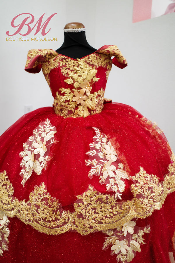 Mini Quince Dress Rojo con Oro — alternate view