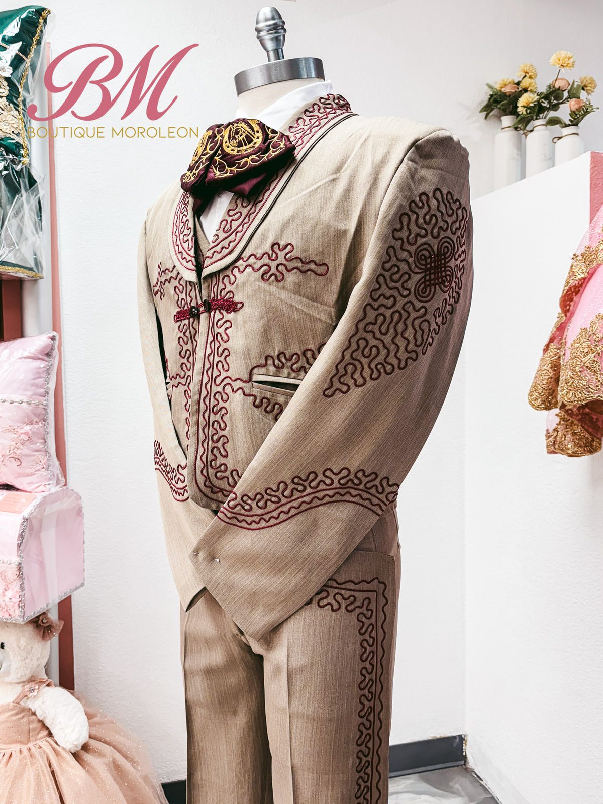 Economic Charro Suit Beige/Burgundy