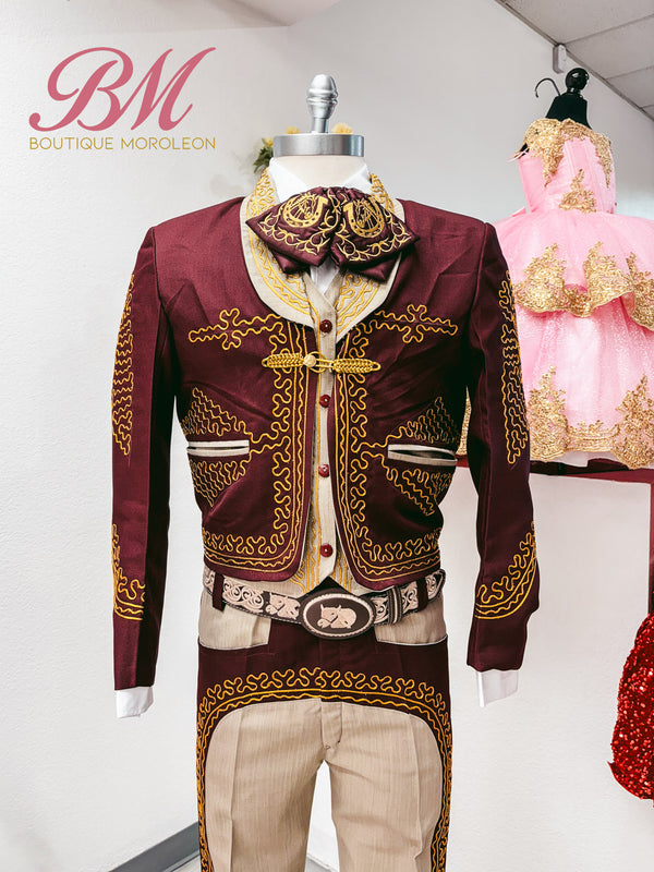 Economic Charro Suit Burgundy/Brown — traje de charro en Moroleón, Guanajuato — Boutique Moroleón