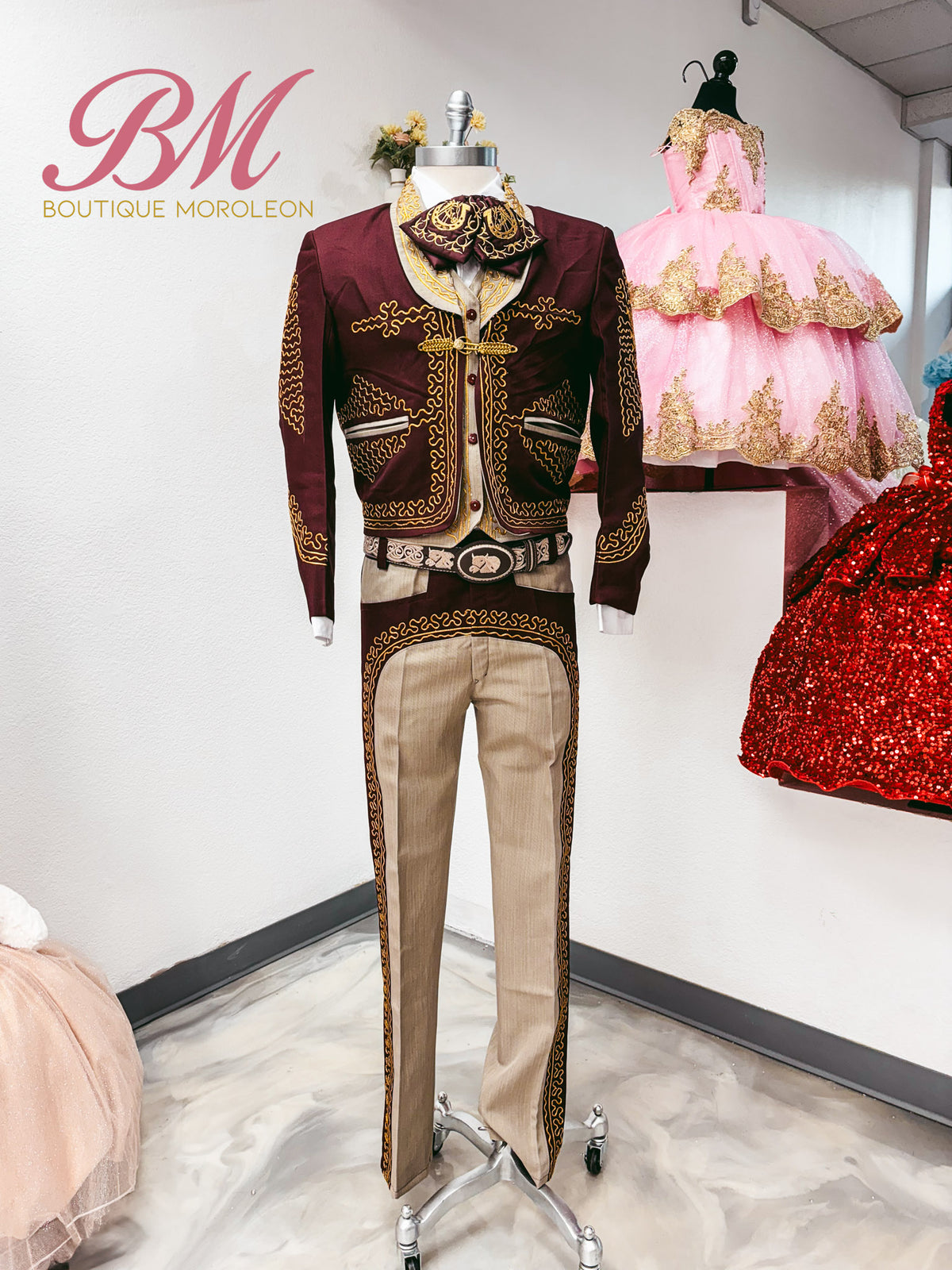 Economic Charro Suit Burgundy/Brown