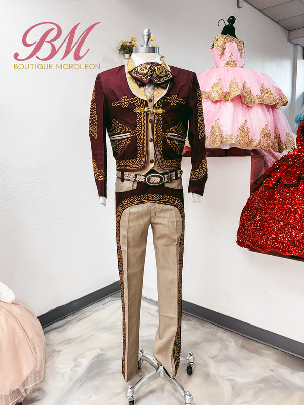 Economic Charro Suit Burgundy/Brown — otra vista — Boutique Moroleón