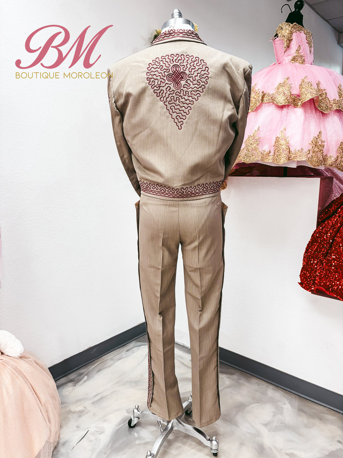 Economic Charro Suit Beige/Burgundy