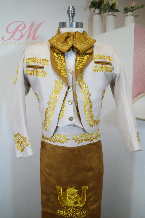 Ivory Charro Suit for Women with Tan Skirt — traje de charro en Moroleón, Guanajuato — Boutique Moroleón